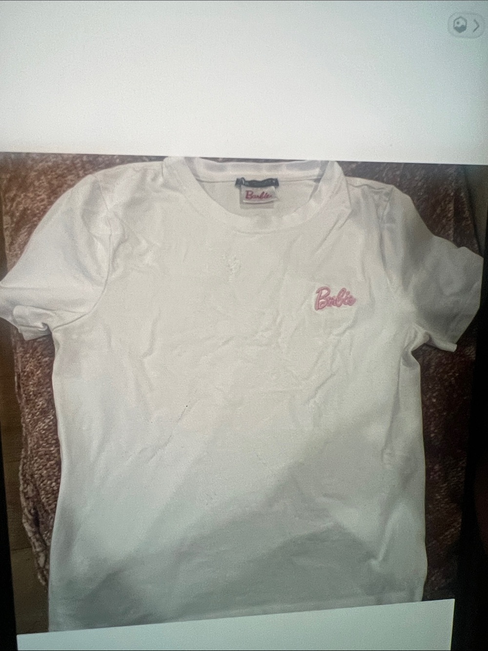 Barbie White Tee with Pink Script Logo